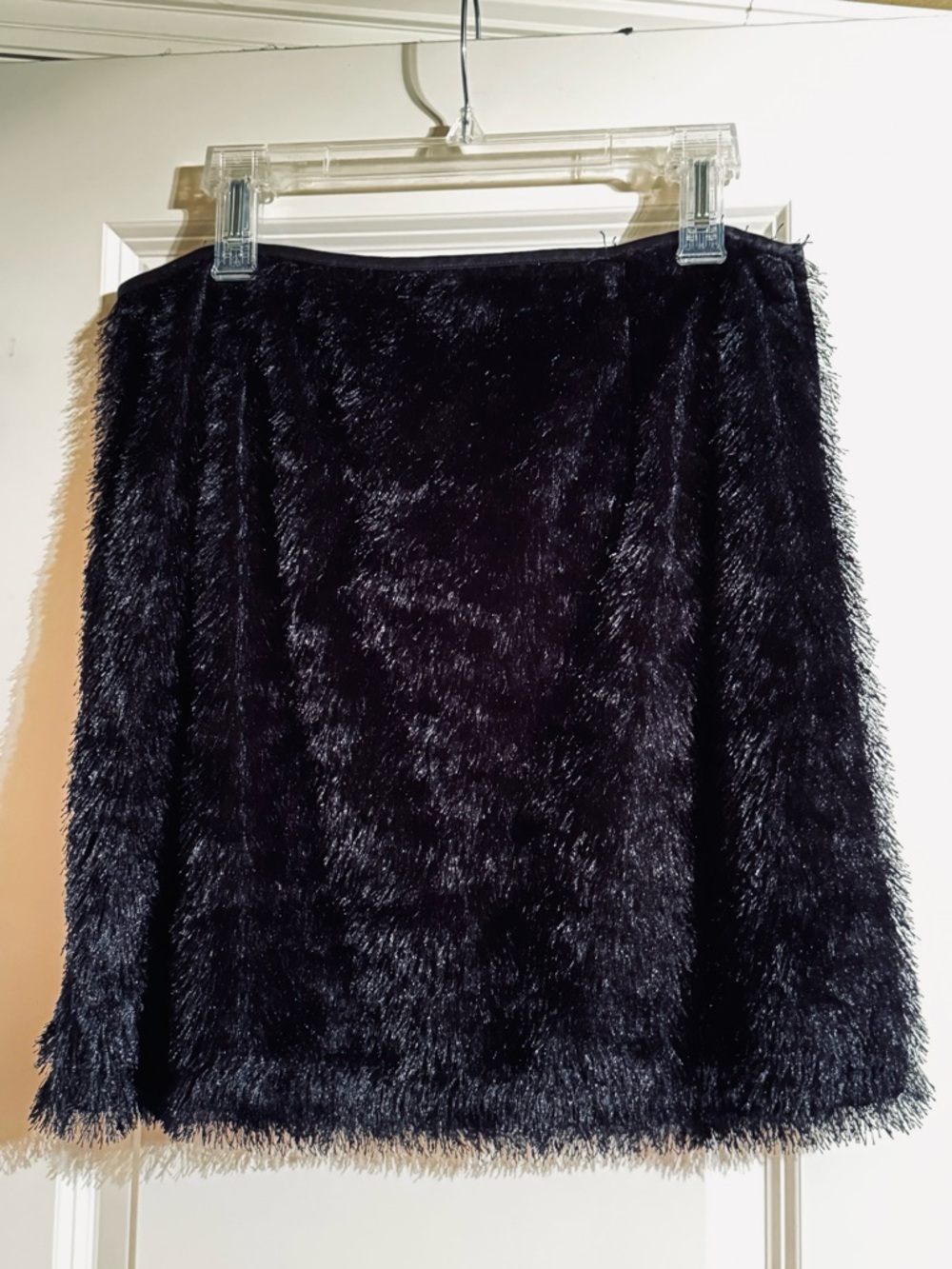 Y2K Kardashian Kollection Black Fringe Faux Fur Straight Skirt L